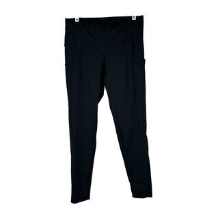 High Waisted Black Womens Leggings With Pockets Stretchy Breathable Size L